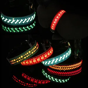 LED Light-Emitting Rechargeable Carved Leather Pet Light-Up Collar