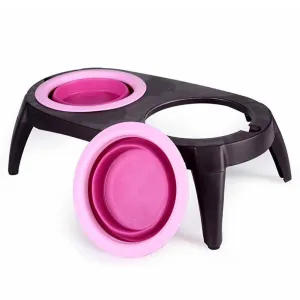 PAWS ASIA Wholesale Eco Friendly Silicone Travel Portable Pet Feeding Collapsible Dog Bowl With Stand