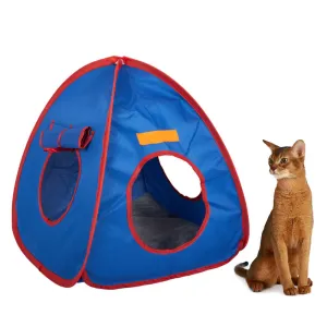 PAWS ASIA Wholesale Waterproof Oxford Cloth Blue Funny Pet Cave Cat Bed Small Dog Play Tent House