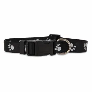 Reflective Paw Dog Collar, Black, 1 x 16-26-In.