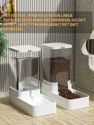 White Transparent Automatic Water Feeder & Continuous Grain-type Pet Feeder